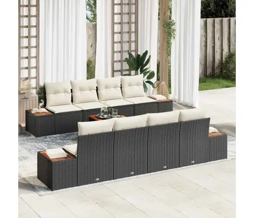 9 Daļu Dārza Dīvānu Komplekts Ar Spilveniem Melnā Poliratanā Vidaxl