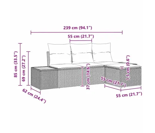 4 Gabalu Dārza Dīvānu Komplekts Ar Spilveniem Pelēkā Poli Rotangpalmas Akācija Vidaxl
