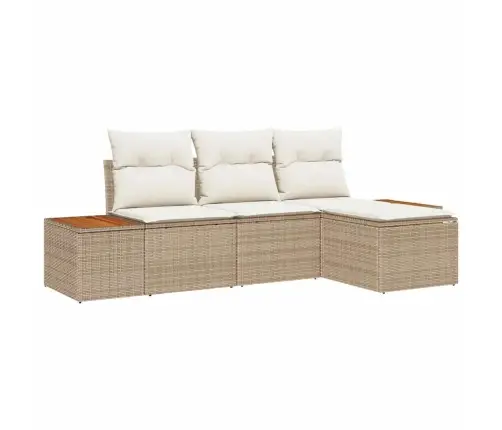 4 Gabalu Dārza Dīvānu Komplekts Ar Spilveniem Bēšā Poli Rotangpalmas Akācijā Vidaxl