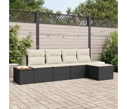 5 Gabalu Dārza Dīvānu Komplekts Ar Spilveniem Melna Poliratanām Akāciju Vidaxl