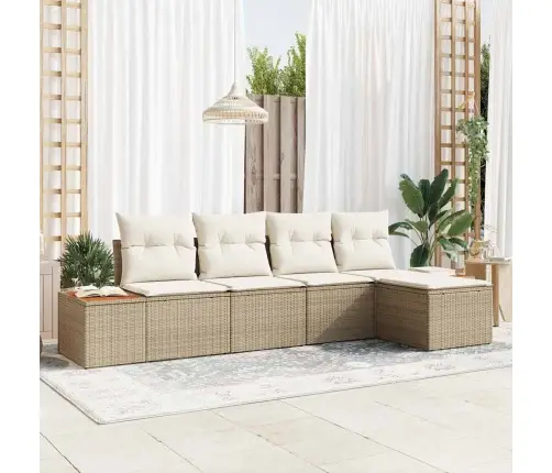 5 Gabalu Dārza Dīvānu Komplekts Ar Spilveniem Bēšs Poli Rotangpalma Akācija Vidaxl