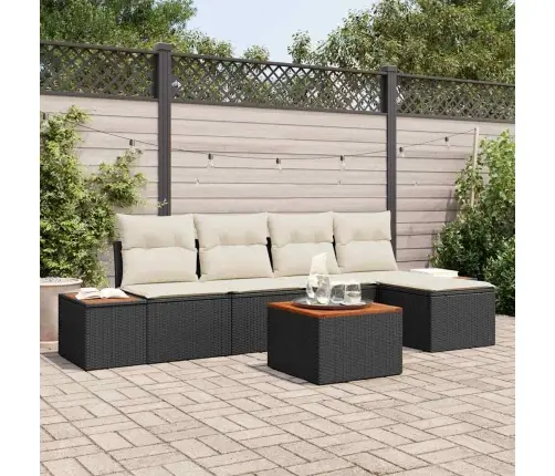 Sodo Sofų Rinkinys Su Pagalve 6 Pcs Juoda Poli Ratanas