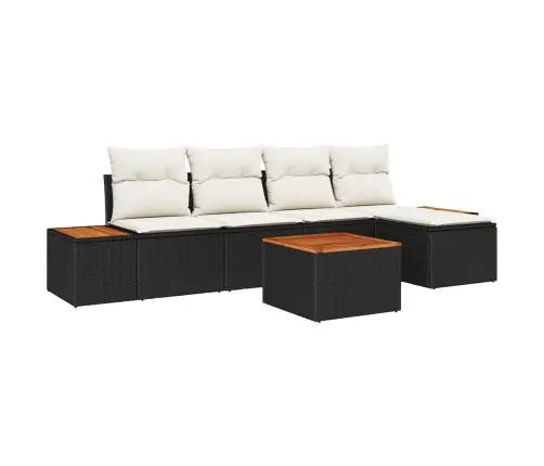 Sodo Sofų Rinkinys Su Pagalve 6 Pcs Juoda Poli Ratanas