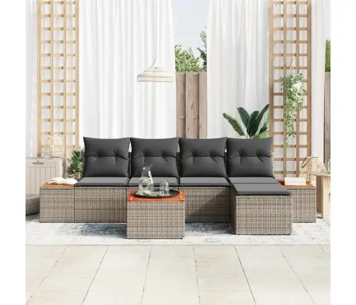 6 Daļu Dārza Dīvānu Komplekts Ar Spilveniem Pelēks Poli Rotangpalma Vidaxl