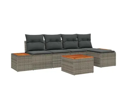 6 Daļu Dārza Dīvānu Komplekts Ar Spilveniem Pelēks Poli Rotangpalma Vidaxl