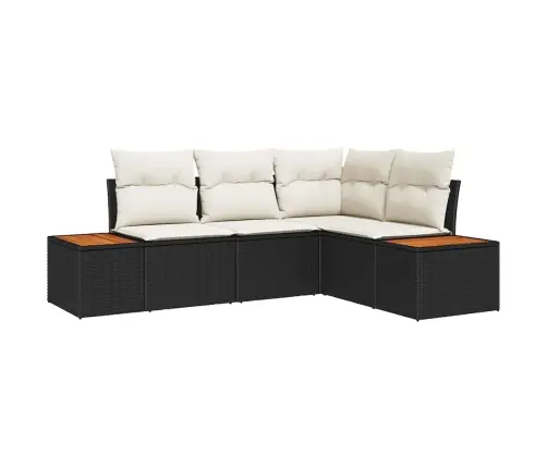 4 Daļu Dārza Dīvanu Komplekts Ar Spilveniem Melns Poliratanā Akācija Vidaxl