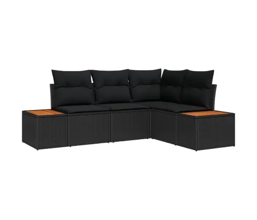 4 Gabalu Dārza Dīvānu Komplekts Ar Spilveniem Melns Poli Ratanas Akācija Vidaxl