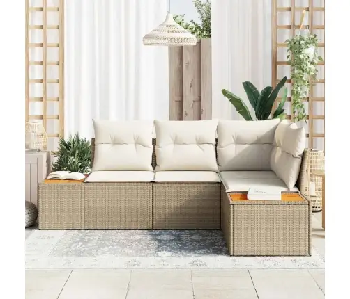 4 Daļīgs Dārza Dīvānu Komplekts Ar Spilveniem Bēšs Poliratanas Akācija Vidaxl