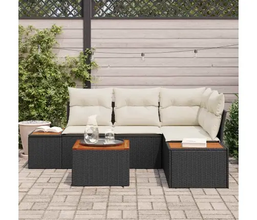 Sodo Sofų Rinkinys Su Pagalve 5 Pcs Juoda Poli Ratanas