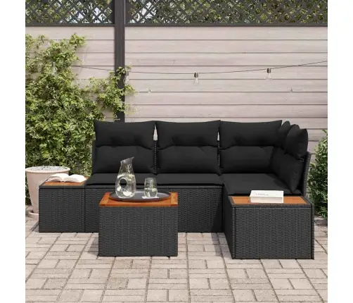 Sodo Sofų Rinkinys Su Pagalve 5 Pcs Juoda Poliratanas