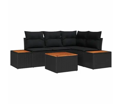 Sodo Sofų Rinkinys Su Pagalve 5 Pcs Juoda Poliratanas