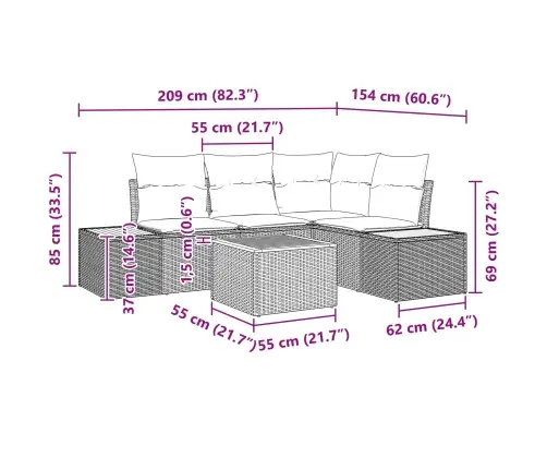 Sodo Sofų Rinkinys Su Pagalve 5 Pcs Juoda Poliratanas