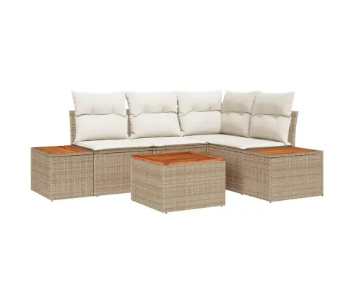 Sodo Sofų Rinkinys Su Pagalve 5 Pcs Smėlio Poliratanas