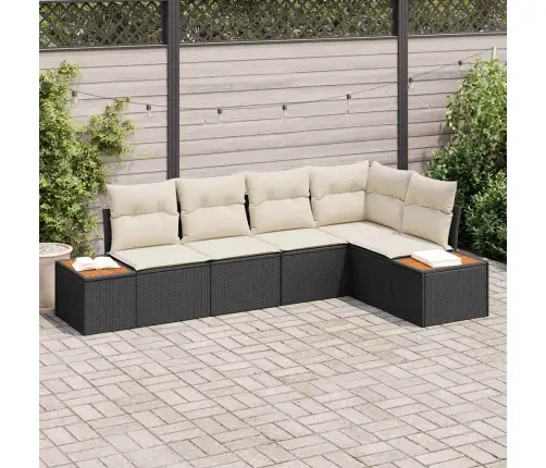 Sodo Sofų Rinkinys Su Pagalve 5 Pcs Juoda Poli Ratanas