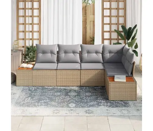 5 Gabalu Dārza Dīvānu Komplekts Ar Spilveniem Bēšs Pe Rotangpalma Akācija Vidaxl