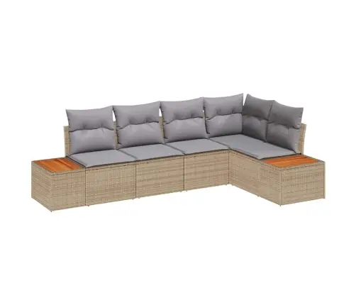 5 Gabalu Dārza Dīvānu Komplekts Ar Spilveniem Bēšs Pe Rotangpalma Akācija Vidaxl