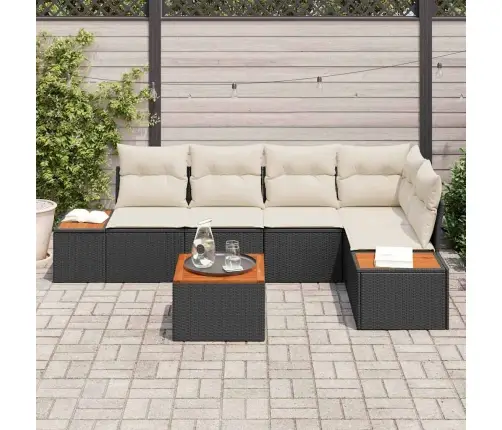 6 Daļu Dārza Dīvānu Komplekts Ar Spilveniem Melnā Poli Rotangpalmas Akācija Vidaxl