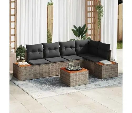 6 Daļu Dārza Dīvānu Komplekts Ar Spilveniem Pelēkā Polietilēna Rotangpalmas Akācijas Vidaxl