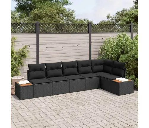 6 Daļu Dārza Dīvānu Komplekts Ar Spilveniem Melnā Polietilēna Rotangpalmas Un Akācijas Vidaxl