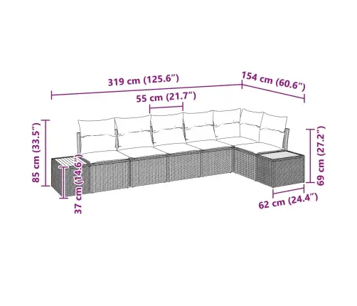 6 Daļu Dārza Dīvānu Komplekts Ar Spilveniem Melnā Polietilēna Rotangpalmas Un Akācijas Vidaxl