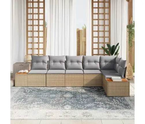 6 Daļu Dārza Dīvānu Komplekts Ar Spilveniem Bēšā Rotangā Vidaxl