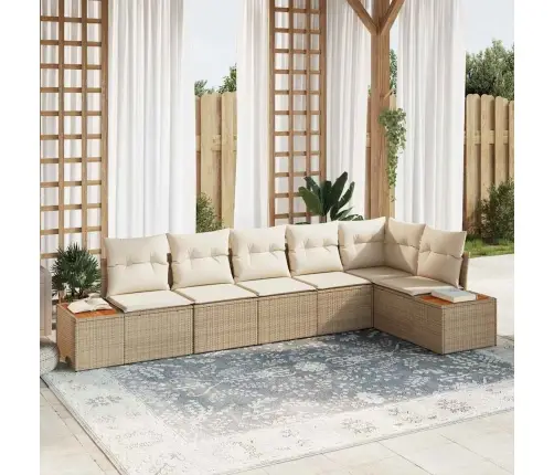 6 Vienību Dārza Dīvānu Komplekts Ar Spilveniem Bēšā Poli Rotangpalmas Akācijas Vidaxl