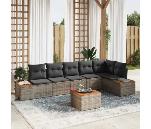 7 Gab. Dārza Dīvānu Komplekts Ar Spilveniem Pelēks Poli Rotangpalma Akācija Vidaxl