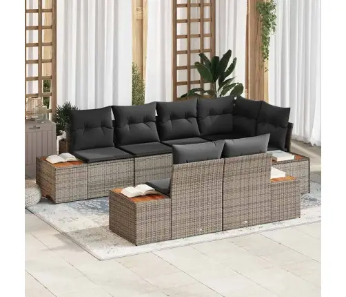 Sodo Sofų Rinkinys Su Pagalve 7 Pcs Pilka Poliratanas