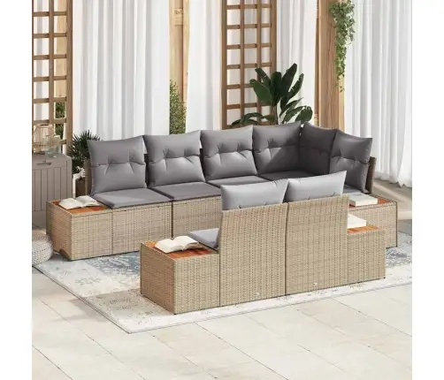 7 Gab. Dārza Dīvānu Komplekts Ar Spilveniem Bēšs Poli Rotangpalma Vidaxl