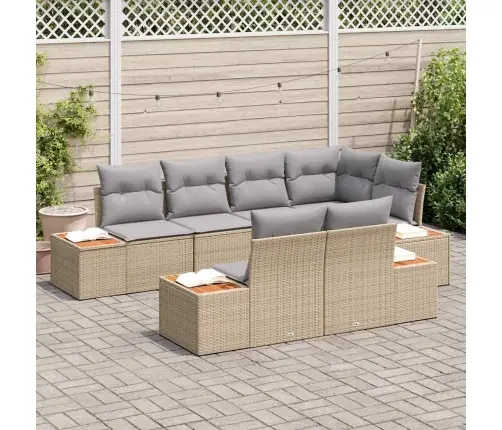 7 Gab. Dārza Dīvānu Komplekts Ar Spilveniem Bēšs Poli Rotangpalma Vidaxl