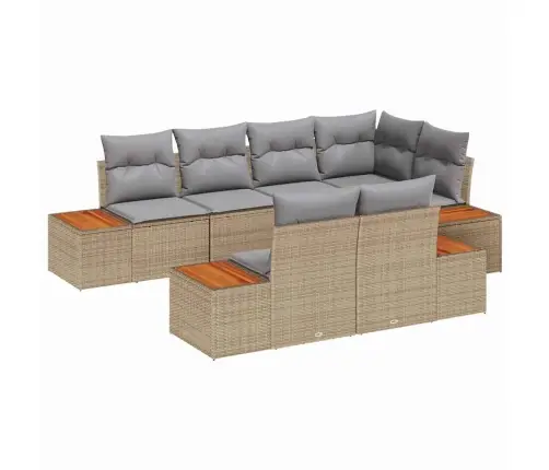 7 Gab. Dārza Dīvānu Komplekts Ar Spilveniem Bēšs Poli Rotangpalma Vidaxl