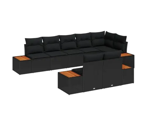 8 Daļu Dārza Dīvānu Komplekts Ar Spilveniem - Melns Poliratans Un Akācija Vidaxl