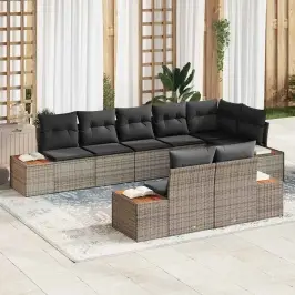 Sodo Sofų Rinkinys Su Pagalve 8 Pcs Pilka Poli Ratanas