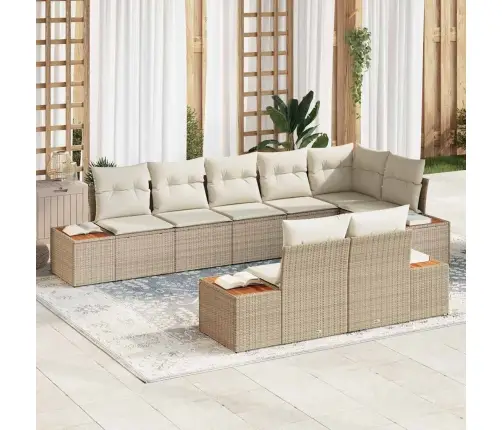 8 Daļīga Dārza Dīvānu Komplekts Ar Spilveniem Bēšā Poliratanā Un Akācijā Vidaxl