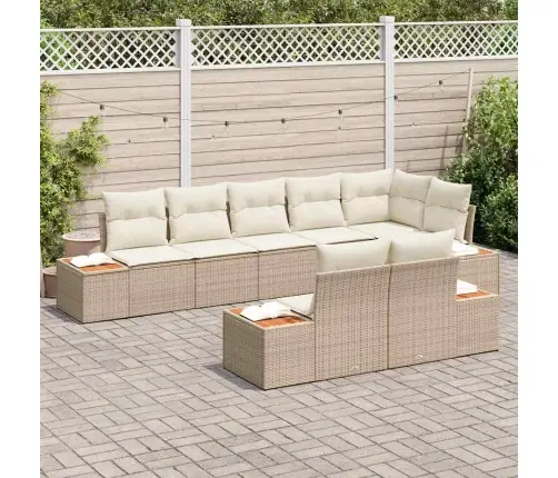 8 Daļīga Dārza Dīvānu Komplekts Ar Spilveniem Bēšā Poliratanā Un Akācijā Vidaxl