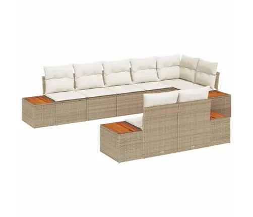 8 Daļīga Dārza Dīvānu Komplekts Ar Spilveniem Bēšā Poliratanā Un Akācijā Vidaxl