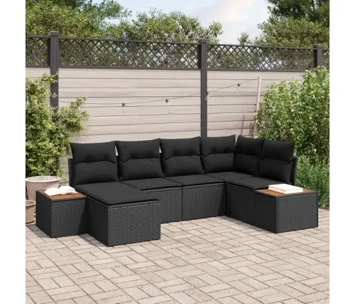 6 Daļīgs Dārza Dīvānu Komplekts Ar Spilveniem Melns Poli Rotangpalma Akācija Vidaxl