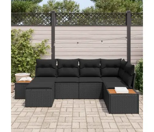 6 Daļīgs Dārza Dīvānu Komplekts Ar Spilveniem Melns Poli Rotangpalma Akācija Vidaxl