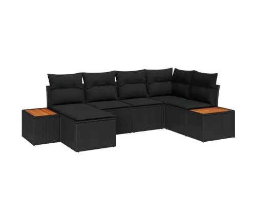 6 Daļīgs Dārza Dīvānu Komplekts Ar Spilveniem Melns Poli Rotangpalma Akācija Vidaxl