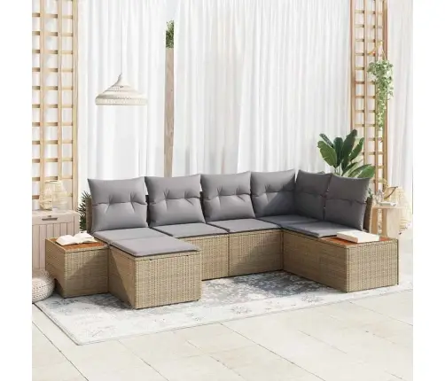 6 Gabalu Dārza Dīvānu Komplekts Ar Spilveniem Bēšs Poli Rotangpalma Akācija Vidaxl