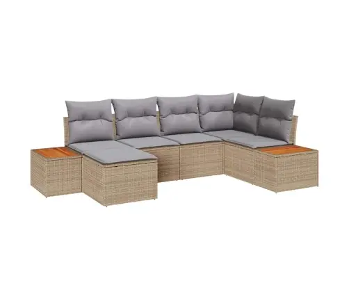 6 Gabalu Dārza Dīvānu Komplekts Ar Spilveniem Bēšs Poli Rotangpalma Akācija Vidaxl