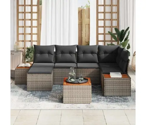 Sodo Sofų Rinkinys Su Pagalve 7 Pcs Pilka Poliratanas