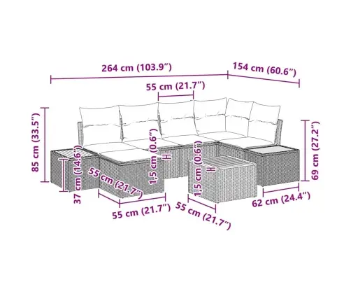7 Gabalu Dārza Dīvānu Komplekts Ar Spilveniem Bēšā Poli Rotangpalmas Vidaxl