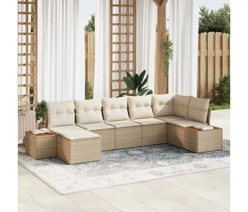 Sodo Sofų Rinkinys Su Pagalve 7 Pcs Smėlio Poliratanas