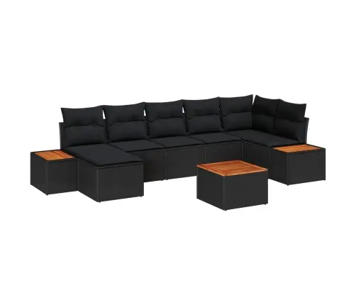 8 Daļu Dārza Dīvānu Komplekts Ar Spilveniem, Melns Poliratans, Akācija. Vidaxl