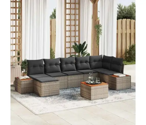 8 Daļu Dārza Dīvāns Ar Spilveniem Pelēkā Poli Ratanā Un Akāciju Vidaxl