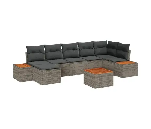 8 Daļu Dārza Dīvāns Ar Spilveniem Pelēkā Poli Ratanā Un Akāciju Vidaxl