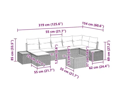 8 Daļu Dārza Dīvāns Ar Spilveniem Pelēkā Poli Ratanā Un Akāciju Vidaxl