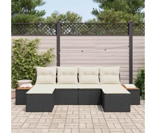 6 Daļu Dārza Dīvānu Komplekts Ar Spilveniem Melns Poli Rotangpalma Vidaxl