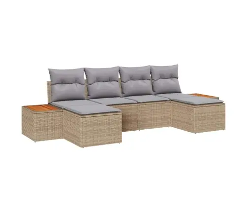 6 Gab. Dārza Dīvānu Komplekts Ar Spilveniem Bēšs Poli Rotangpalma Akācija Vidaxl